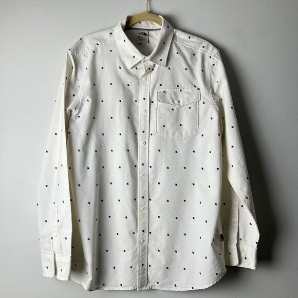 The North Face Men's White Tree Print Cotton Long Sleeve Button-Up‎ Shirt Large - Picture 1 of 15